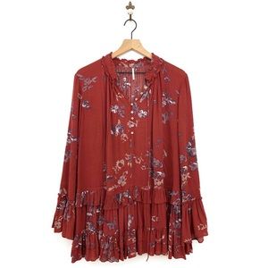Free People Floral Bell Sleeve Tunic Dress XS